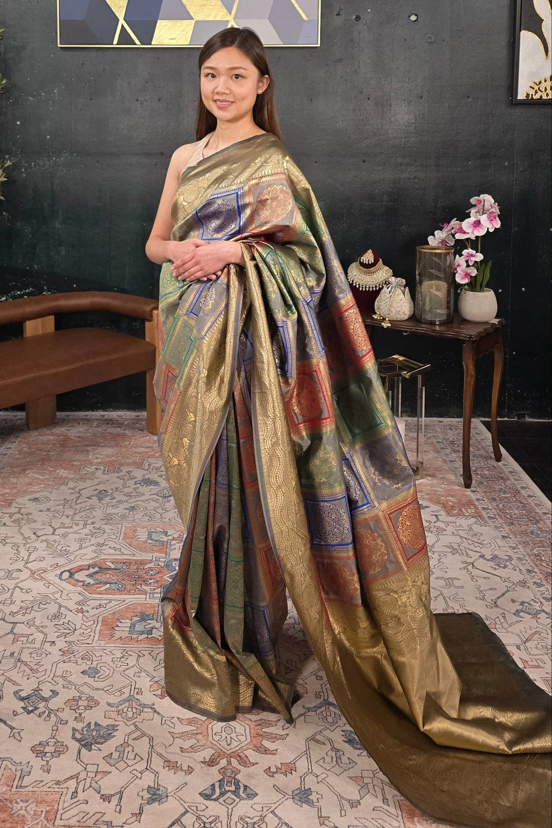 Grey Banarasi Saree - MyEthnikRentals
