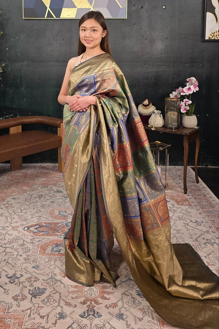 Grey Banarasi Saree - MyEthnikRentals
