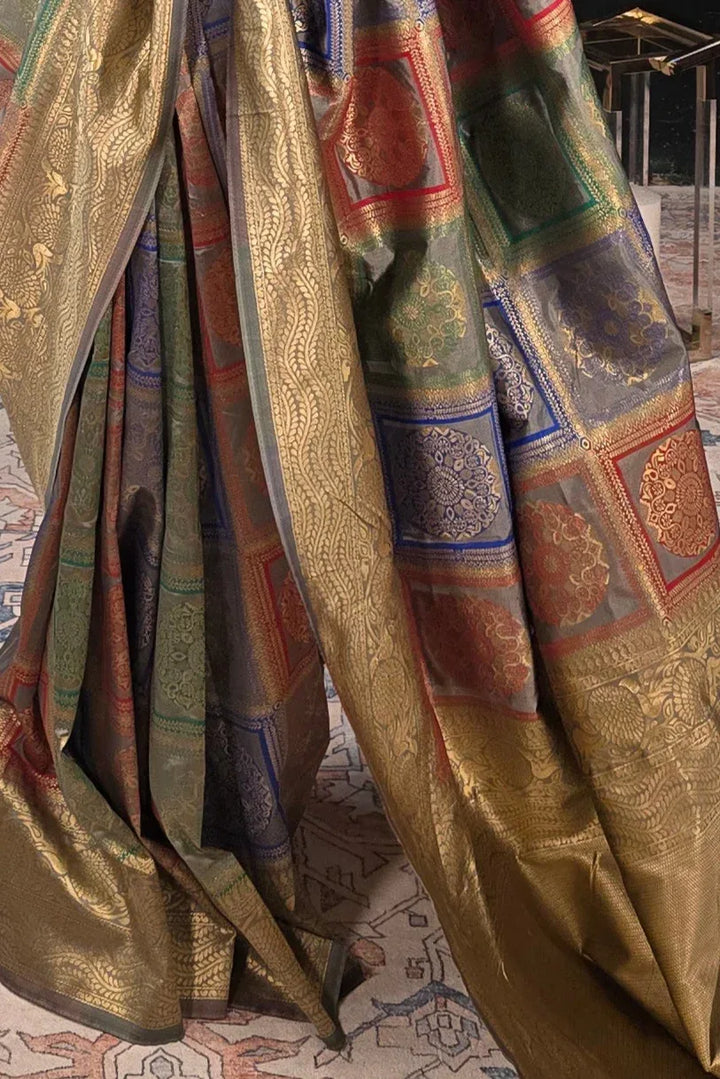 Grey Banarasi Saree - MyEthnikRentals