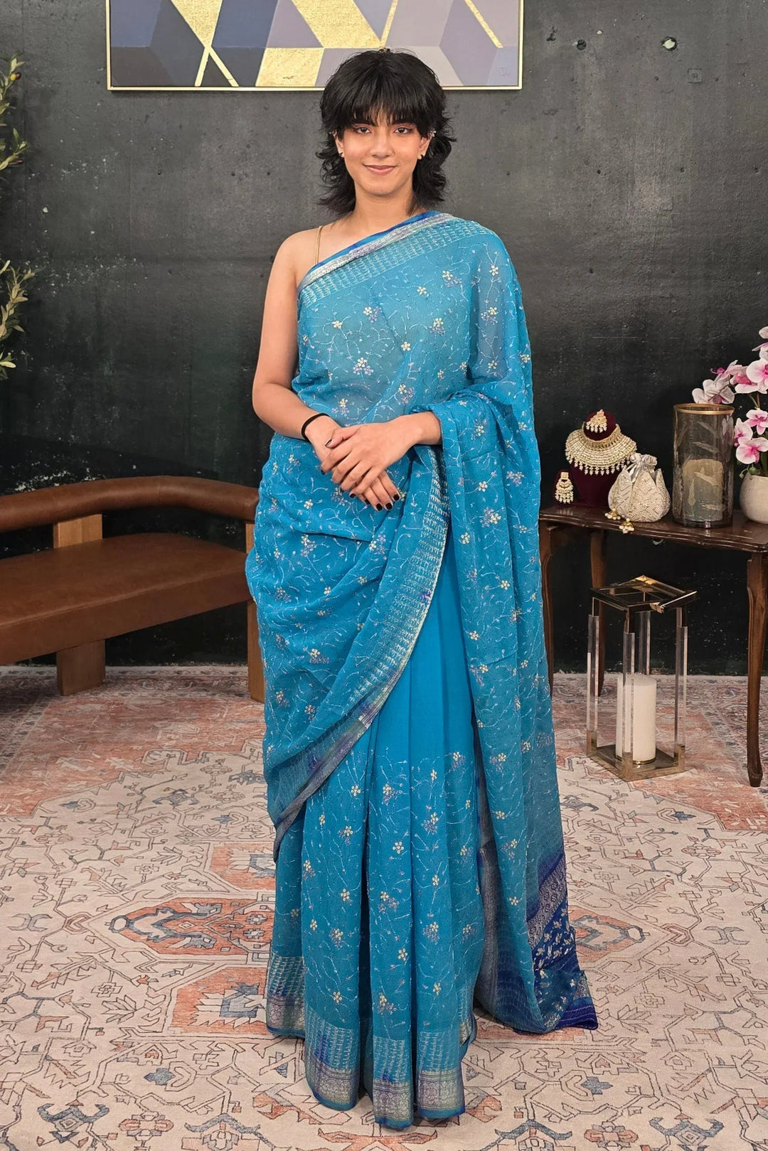 Pure Georgette Hand Saree - MyEthnikRentals