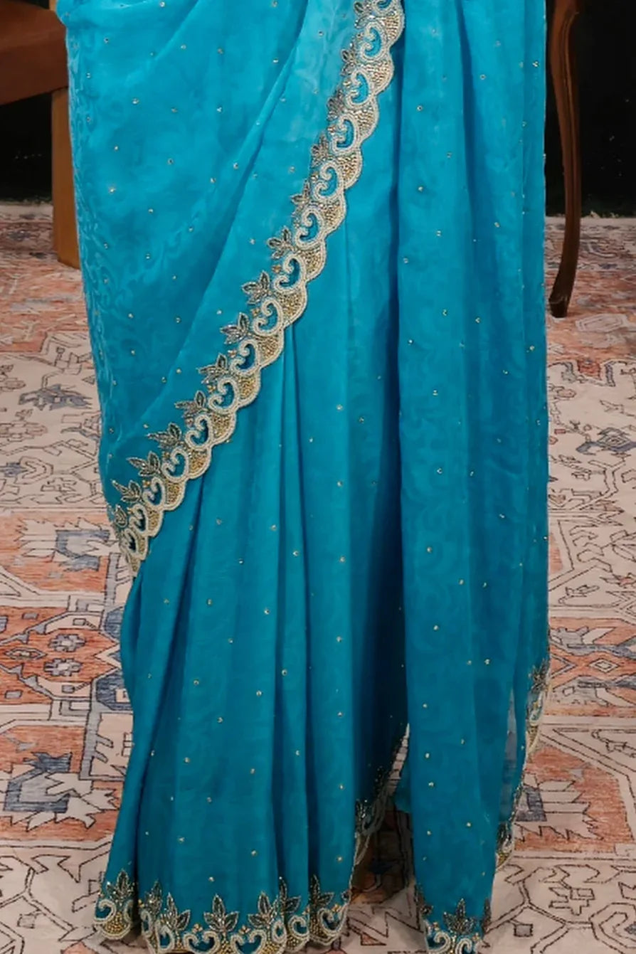 Light Blue Pearl Saree - MyEthnikRentals