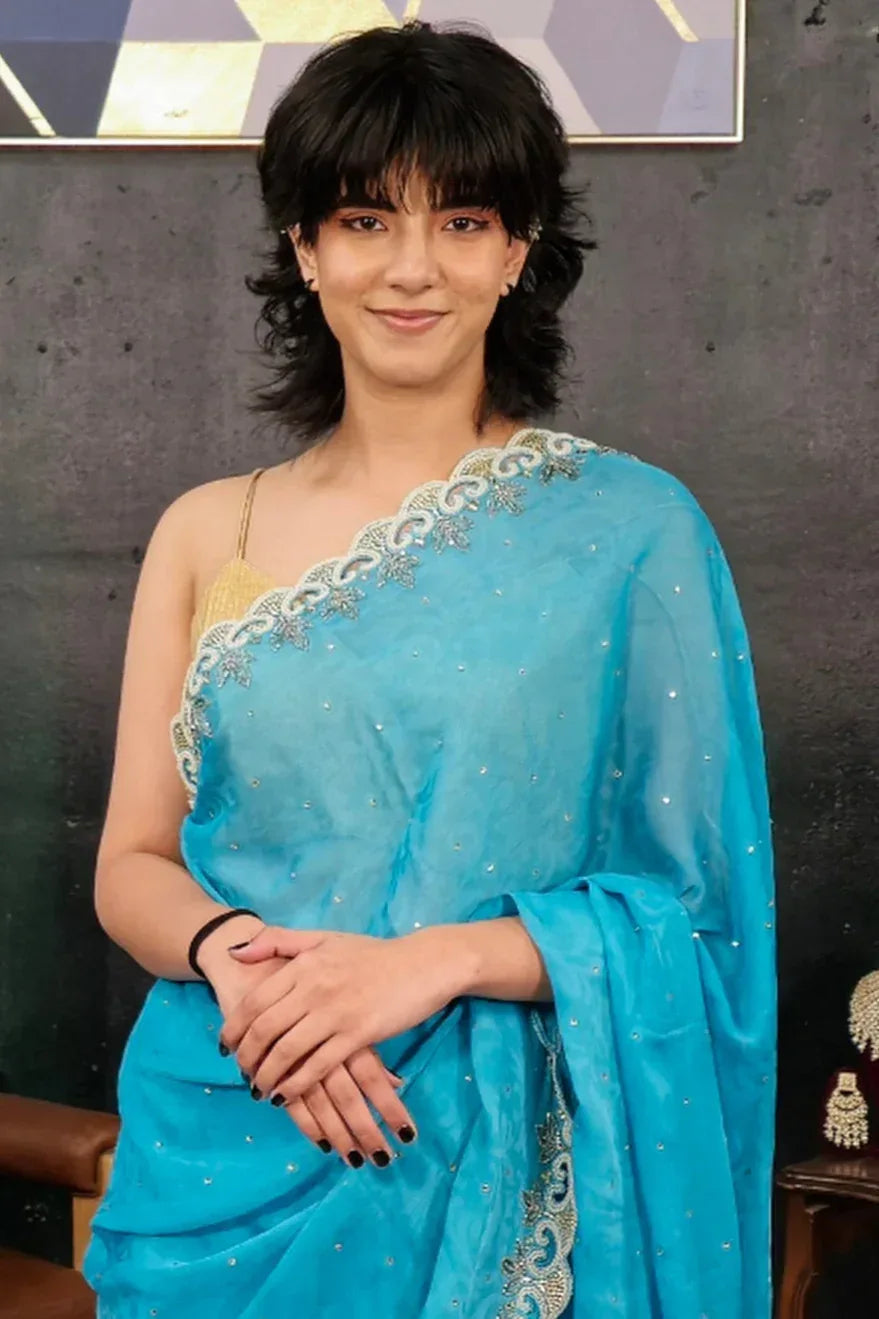 Light Blue Pearl Saree - MyEthnikRentals