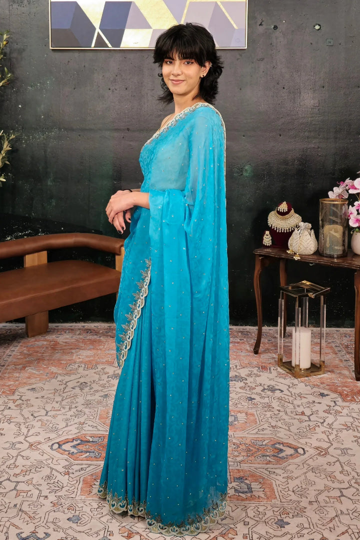 Light Blue Pearl Saree - MyEthnikRentals