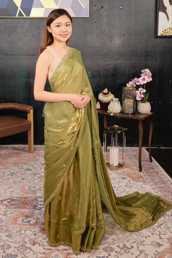 Sage Crystal Green Saree - MyEthnikRentals