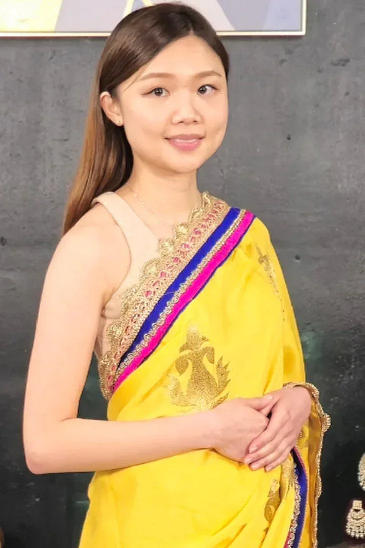 Yellow Georgette Embroidered Saree - MyEthnikRentals