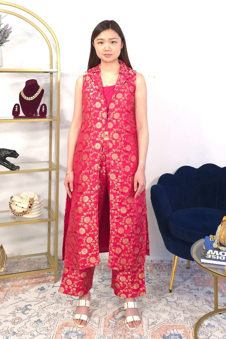 Pink Sleeveless Fusion Set (Outside Ontario) - MyEthnikRentals
