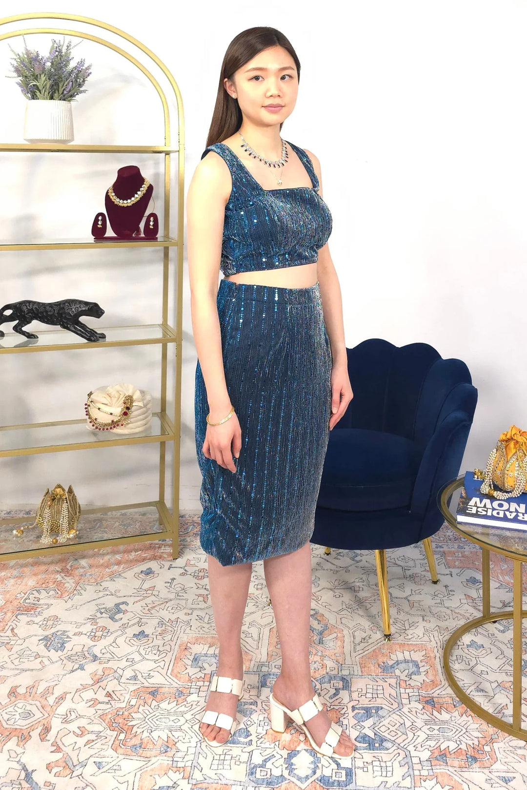 Blue Skirt Fusion Set - MyEthnikRentals