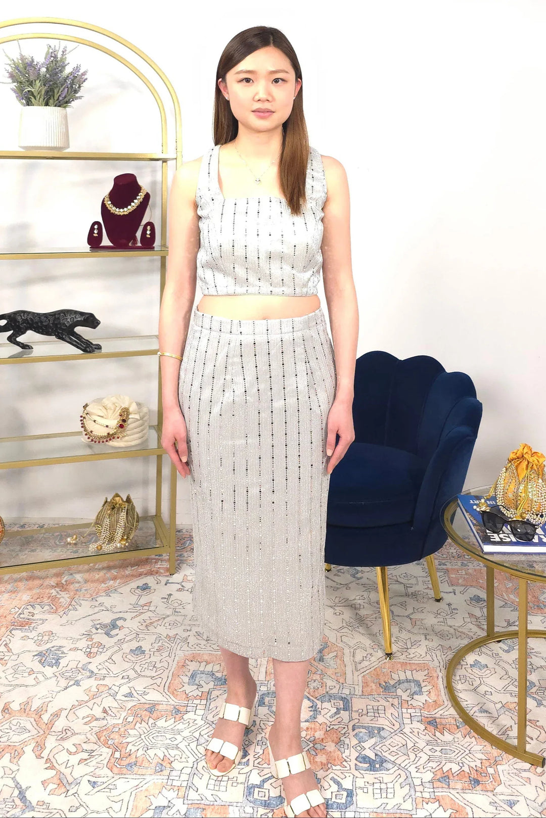 Silver Skirt Fusion Set - MyEthnikRentals