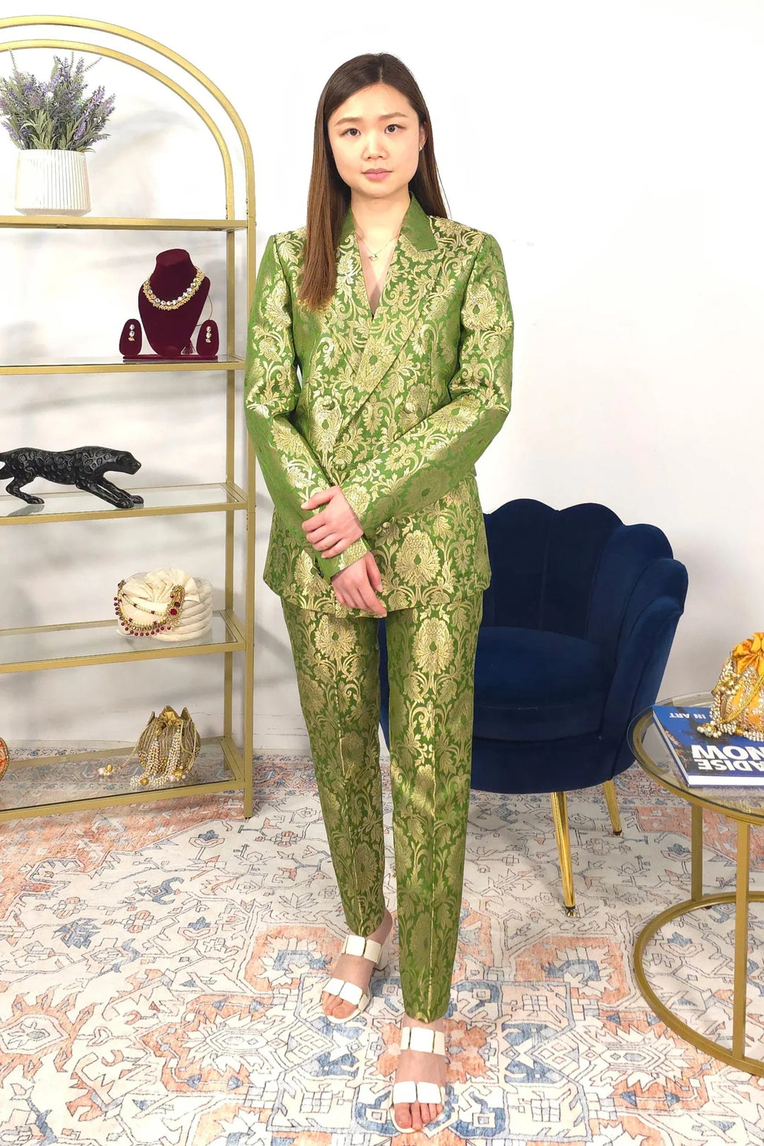 Green Jacket Fusion Set - MyEthnikRentals