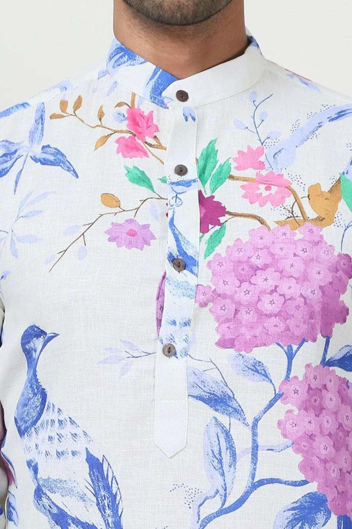 Ivory Multicolor Bird & Bloom Printed Kurta - MyEthnikRentals