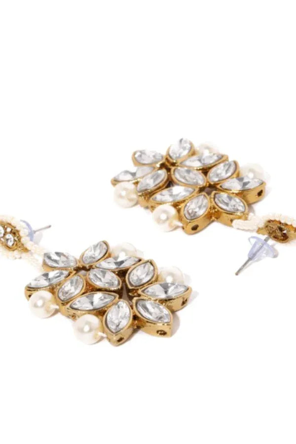 White Crystal Pearl Jewellery Set (silver tone) - MyEthnikRentals