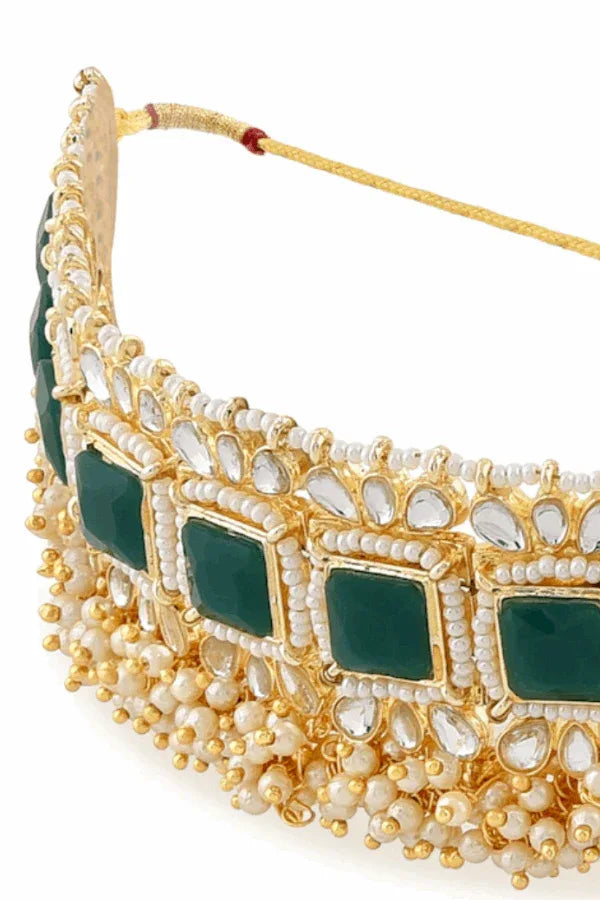 Green emerald moti Jewellery Set (Outside Ontario) - MyEthnikRentals
