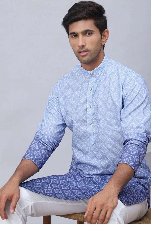 Ombré Indigo Diamond-Print Kurta Set - MyEthnikRentals