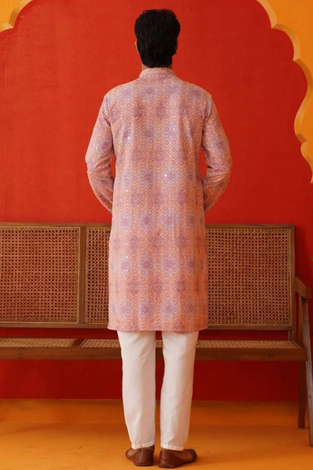 Saffron Lilac Geometric Kurta Set - MyEthnikRentals