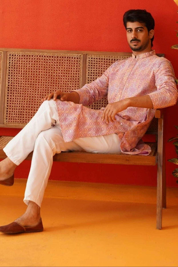 Saffron Lilac Geometric Kurta Set - MyEthnikRentals