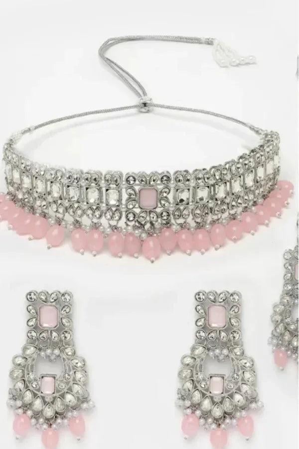 Soft Pink crystal Jewellery Set - MyEthnikRentals