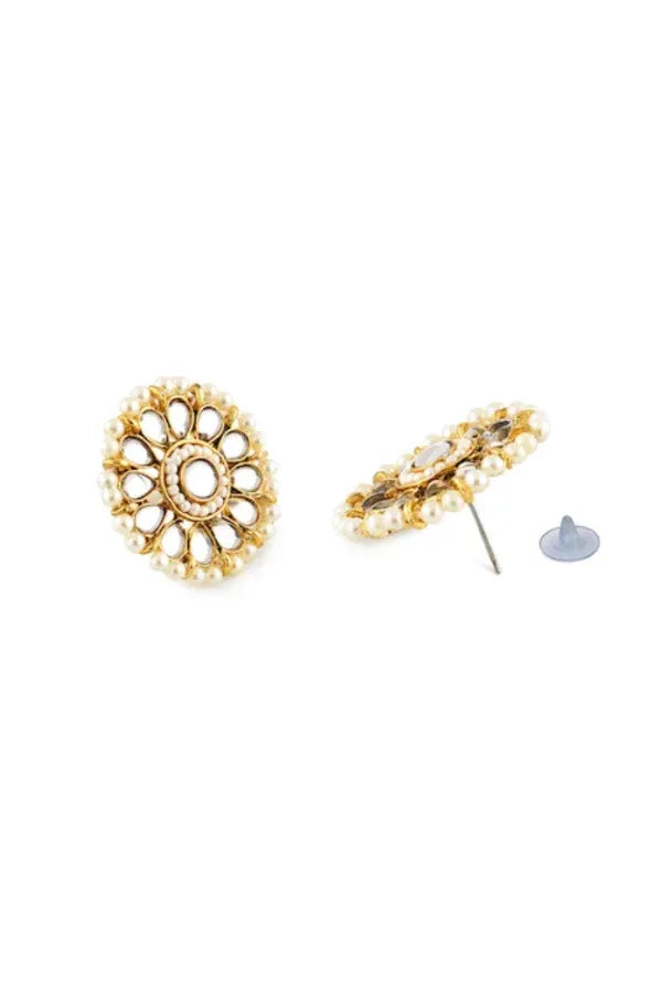 White Kundan Studded & Pearl Beaded Jewellery Set - MyEthnikRentals