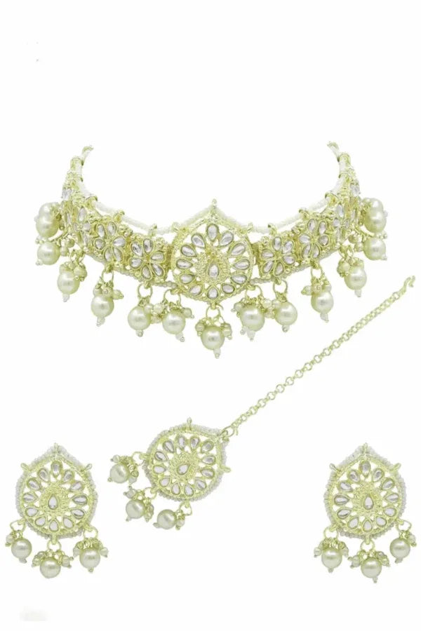 Golden Crystal dew drop Jewellery Set (Outside Ontario) - MyEthnikRentals