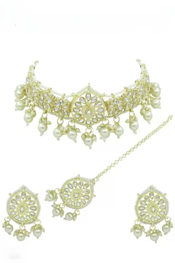 Golden Crystal dew drop Jewellery Set - MyEthnikRentals
