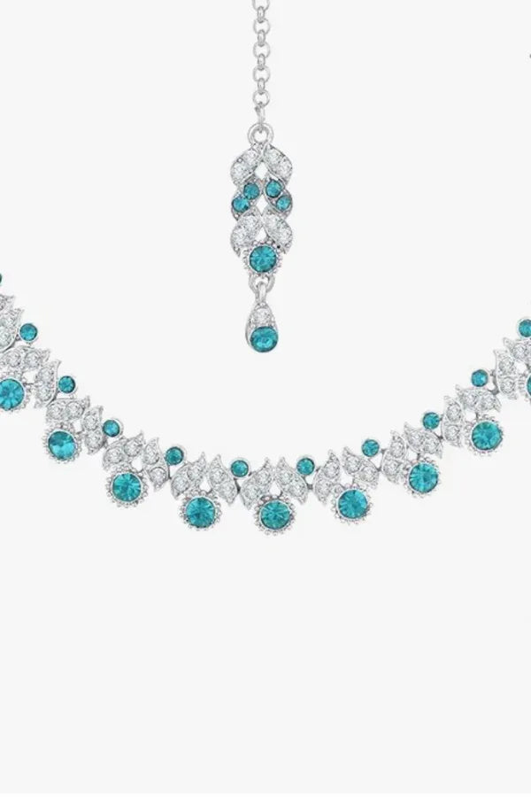 Silver Plated Crystal Studded Choker Jewellery Set (Outside Ontario) - MyEthnikRentals