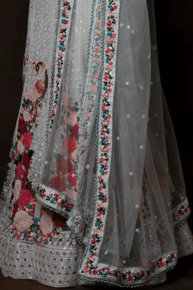Pista Green Floral Lehenga - MyEthnikRentals
