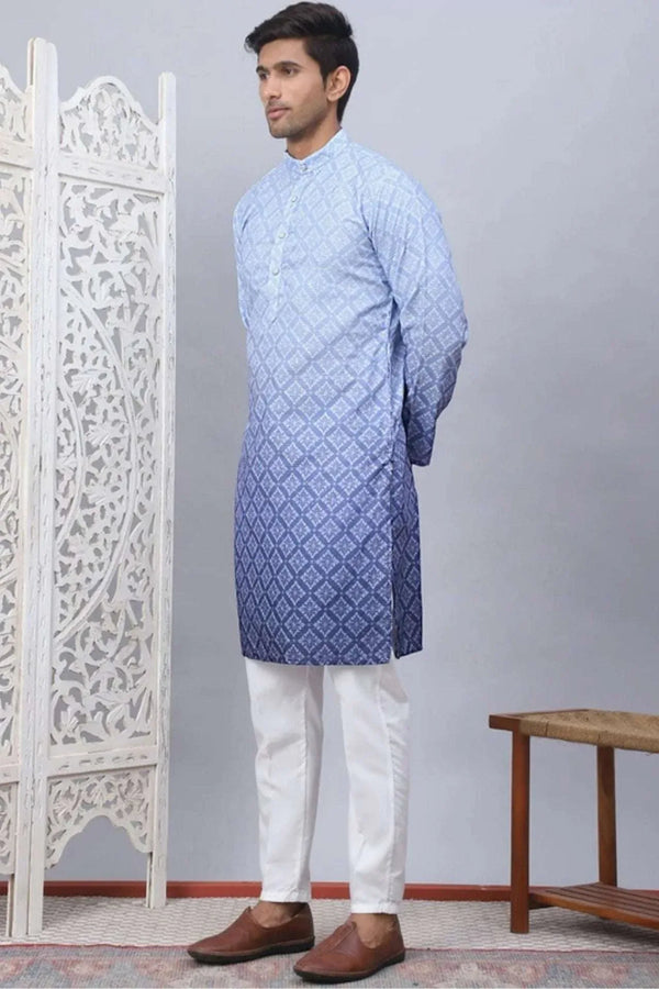 Ombré Indigo Diamond-Print Kurta Set - MyEthnikRentals