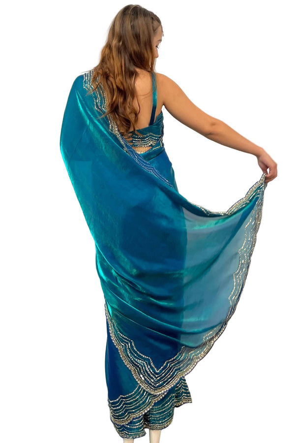 Glass Tissue Blue Saree (Outside Ontario) - MyEthnikRentals