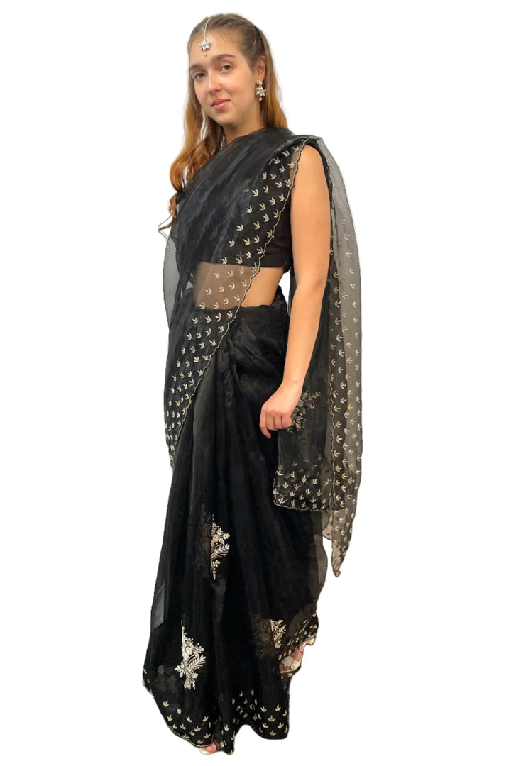 Glass Tissue Black Saree - MyEthnikRentals