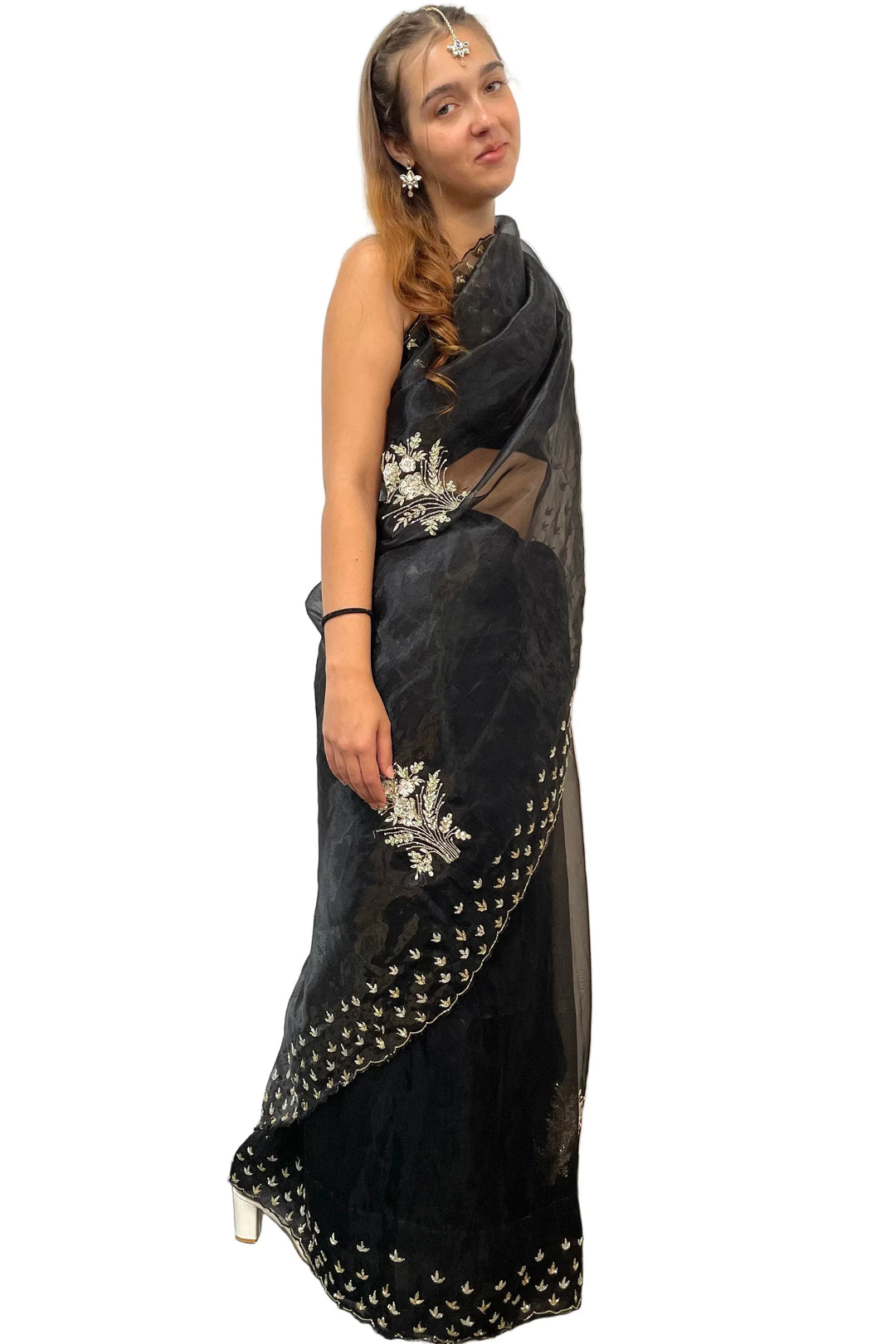 Glass Tissue Black Saree - MyEthnikRentals