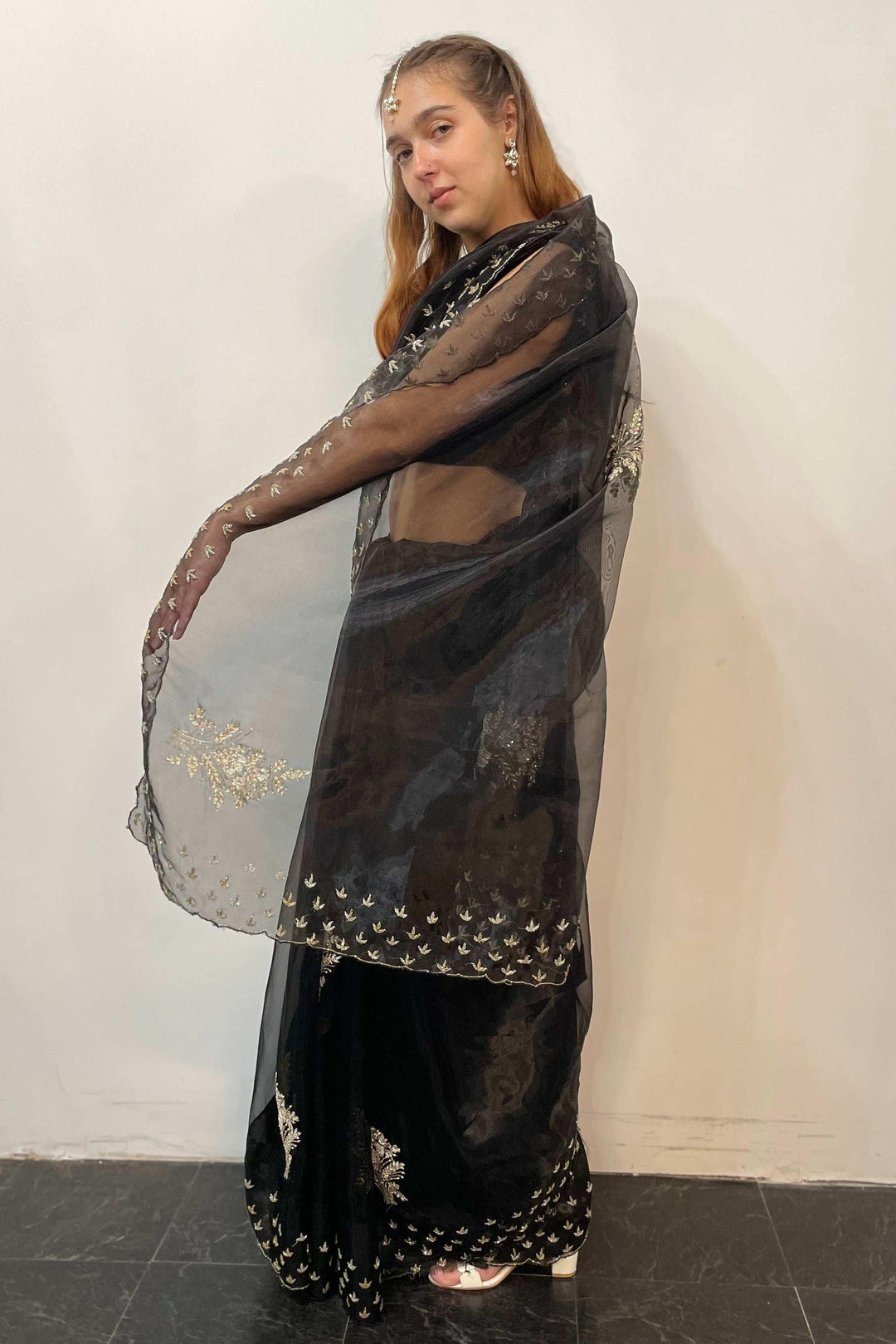 Glass Tissue Black Saree (Outside Ontario) - MyEthnikRentals