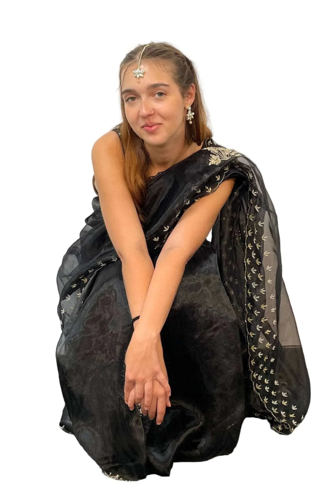 Glass Tissue Black Saree (Outside Ontario) - MyEthnikRentals