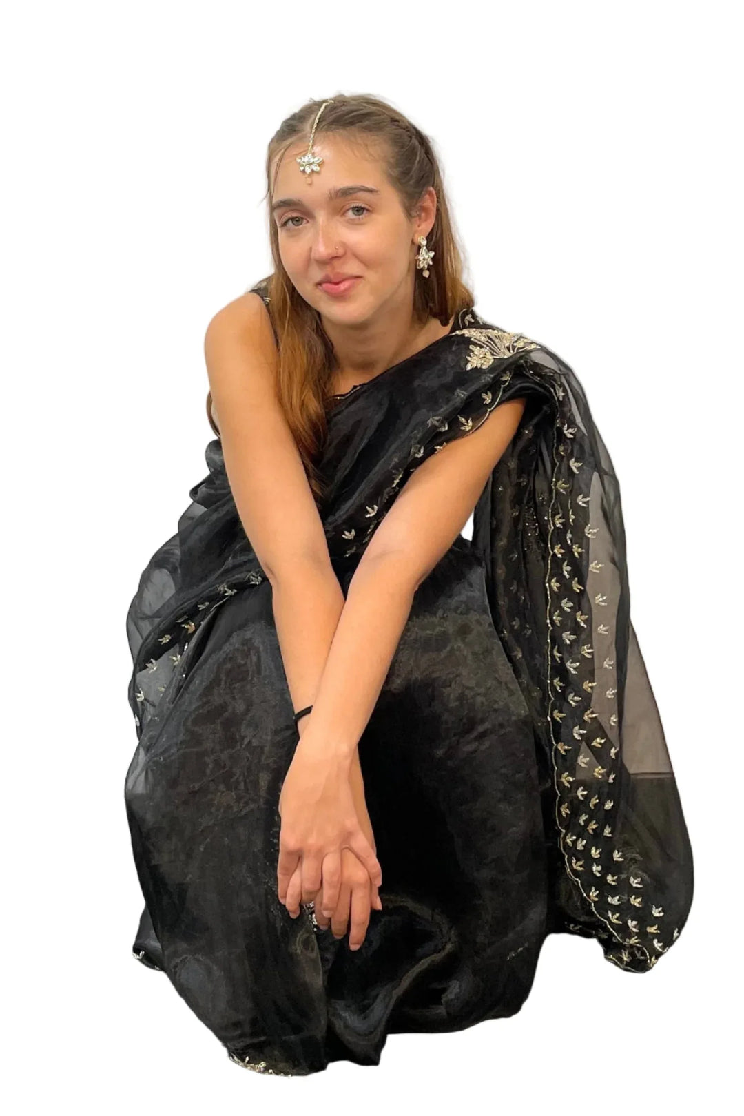 Glass Tissue Black Saree - MyEthnikRentals