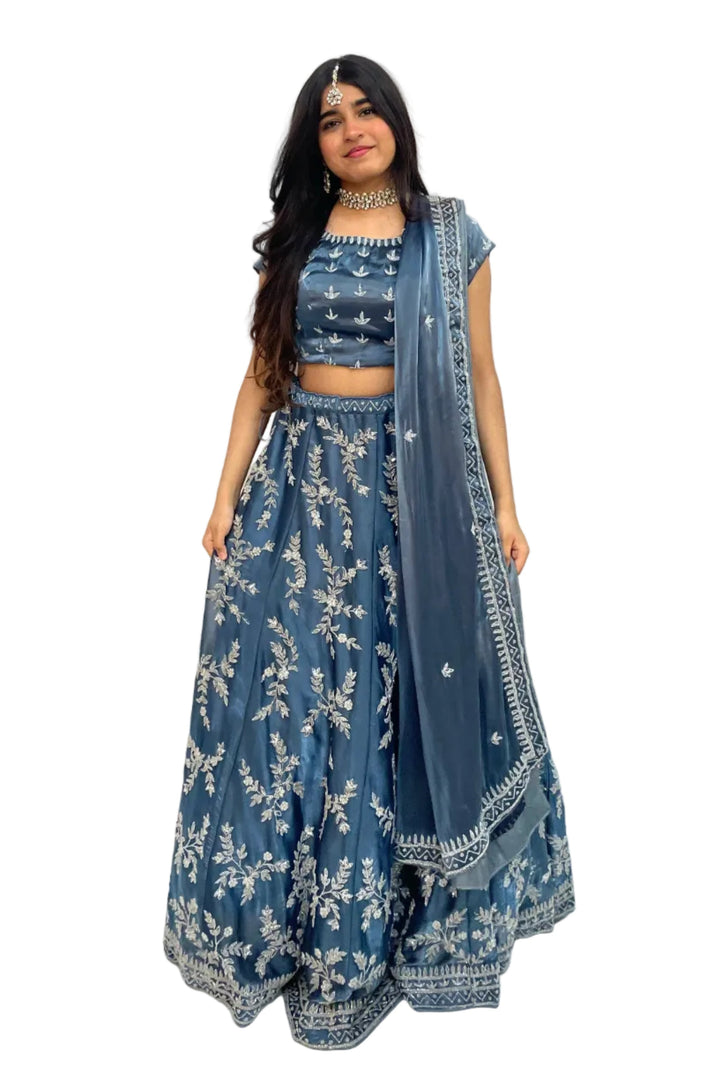 Glimmering Silver Work Lehenga - MyEthnikRentals