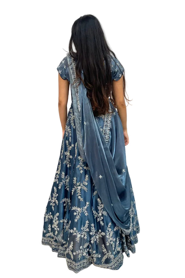 Glimmering Silver Work Lehenga - MyEthnikRentals