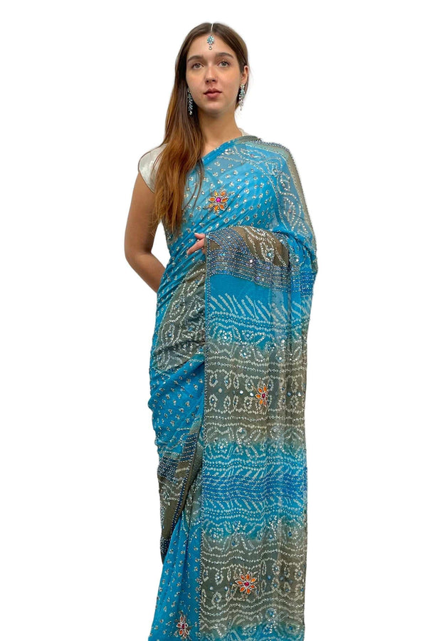 Blue Grey Embroidery Saree (Outside Ontario) - MyEthnikRentals