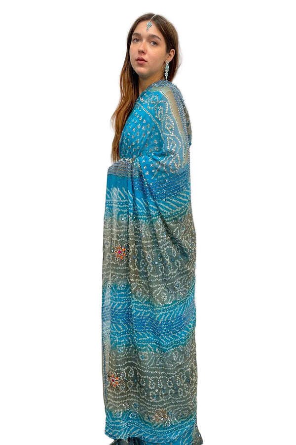 Blue Grey Embroidery Saree (Outside Ontario) - MyEthnikRentals