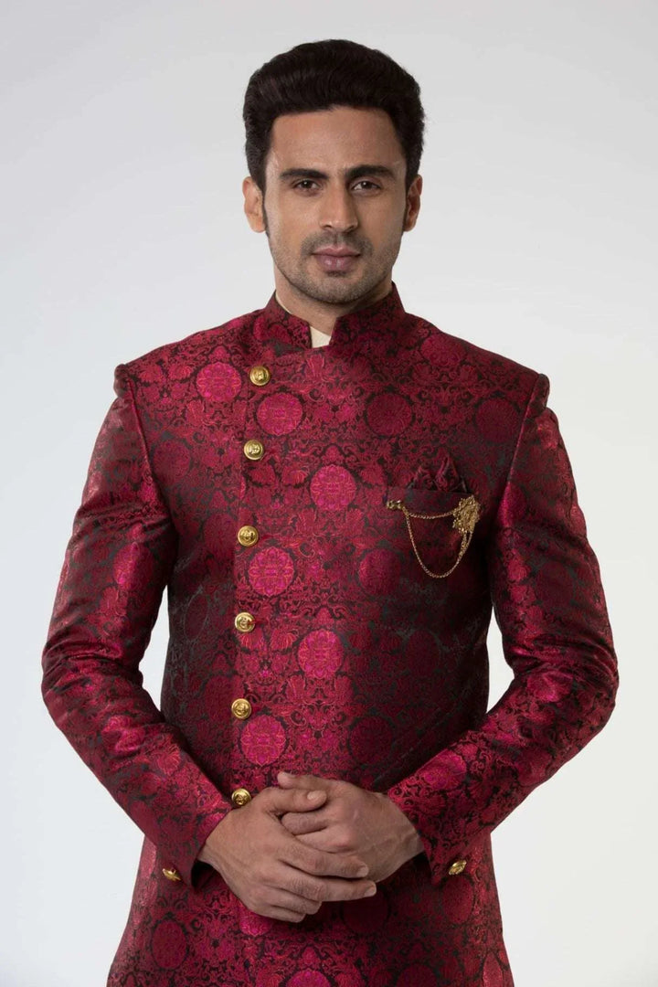 Maroon Asymmetric Indo-Western Set (Outside Ontario) - MyEthnikRentals