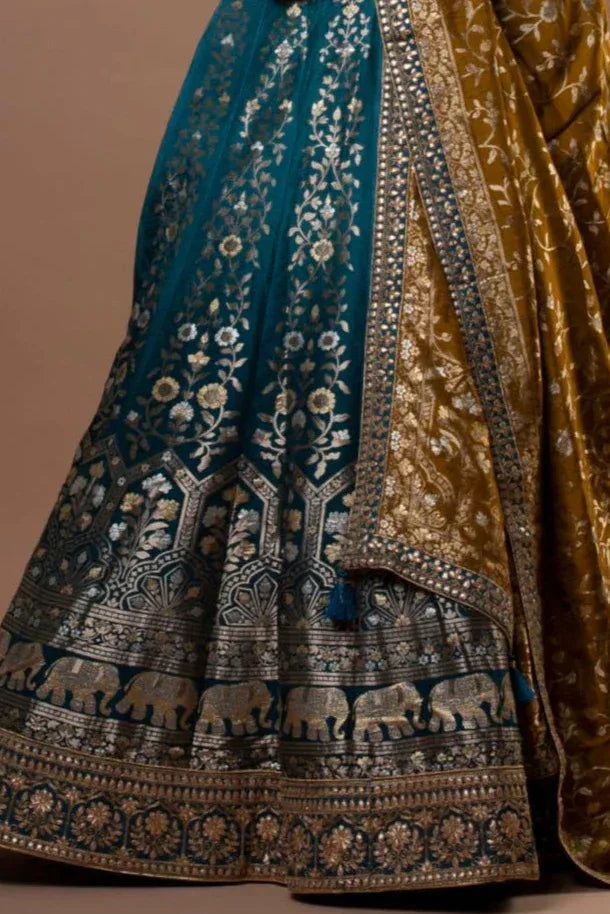 Exquisite Teal Banarasi Lehenga - MyEthnikRentals