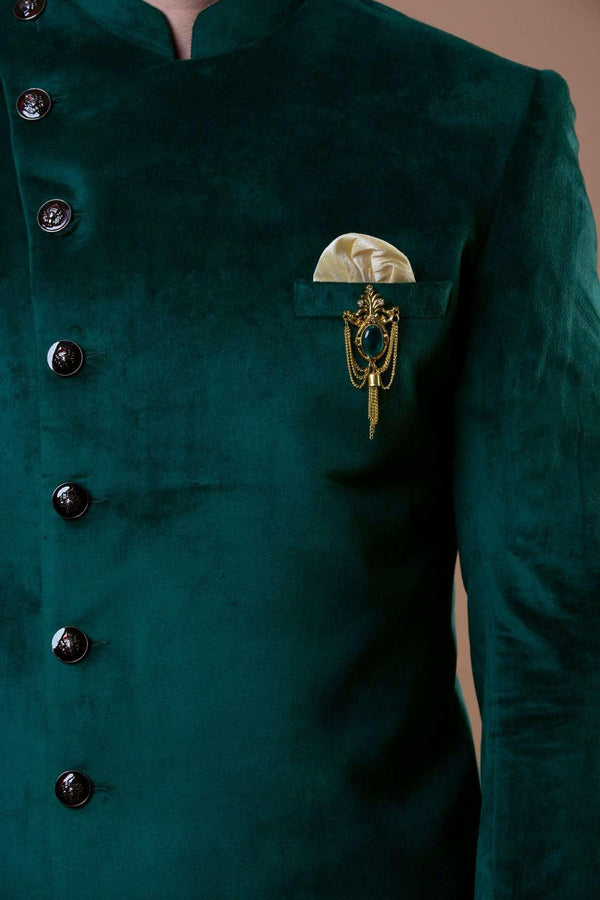 Royal Green Asymmetric Indo-Western Set (Outside Ontario) - MyEthnikRentals