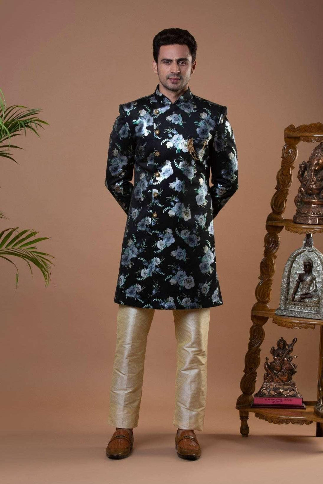 Black Jacquard Indo-Western Set (Outside Ontario) - MyEthnikRentals