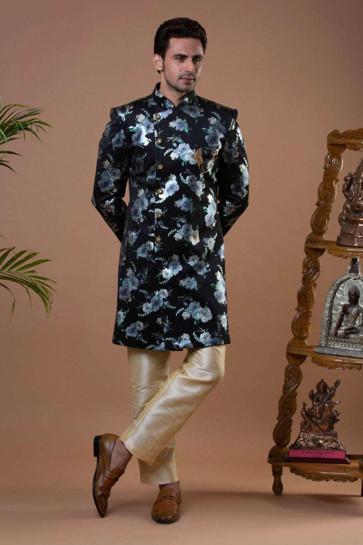 Black Jacquard Indo-Western Set (Outside Ontario) - MyEthnikRentals