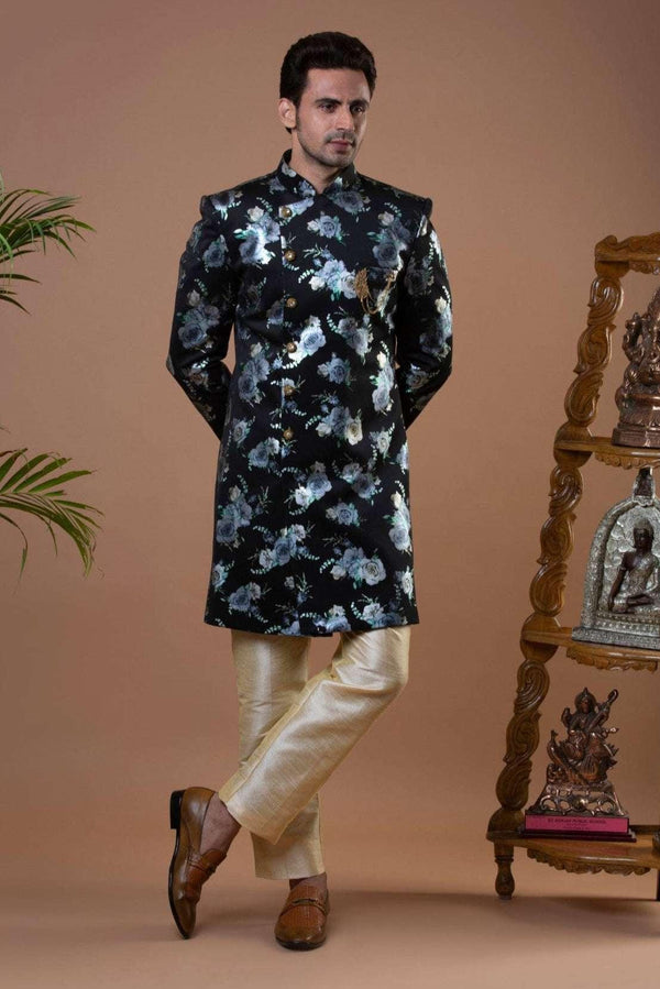Black Jacquard Indo-Western Set (Outside Ontario) - MyEthnikRentals