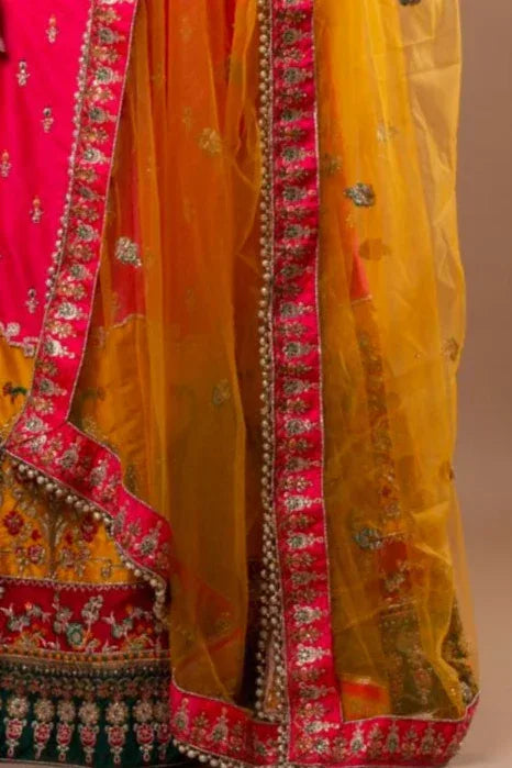 Prismatic Green Orange Lehenga (Outside Ontario) - MyEthnikRentals