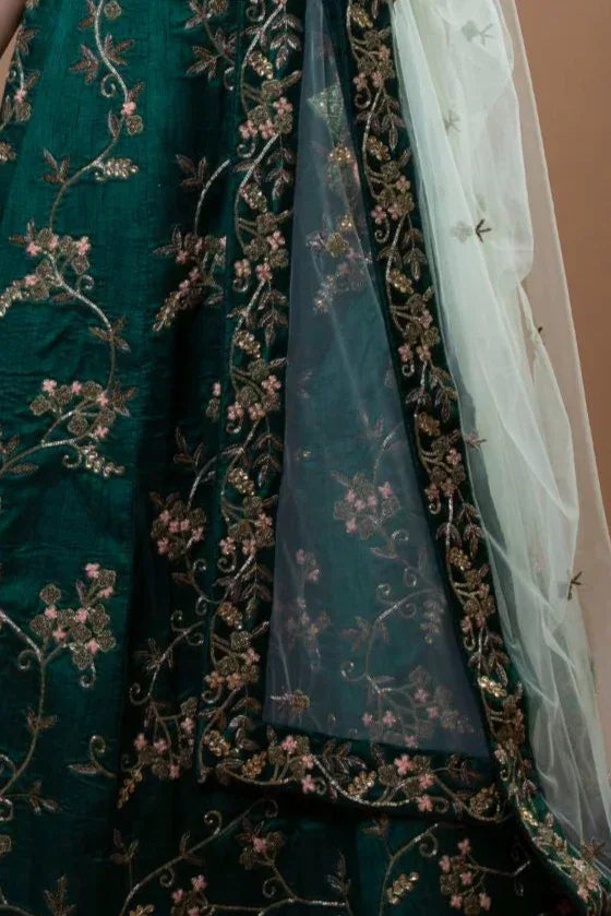 Deep Green Crepe Lehenga - MyEthnikRentals