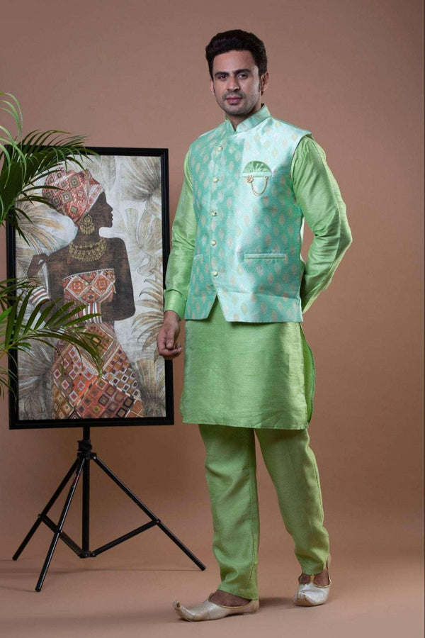 Pista Green Kurta Pajama with Nehru Jacket (Outside Ontario) - MyEthnikRentals