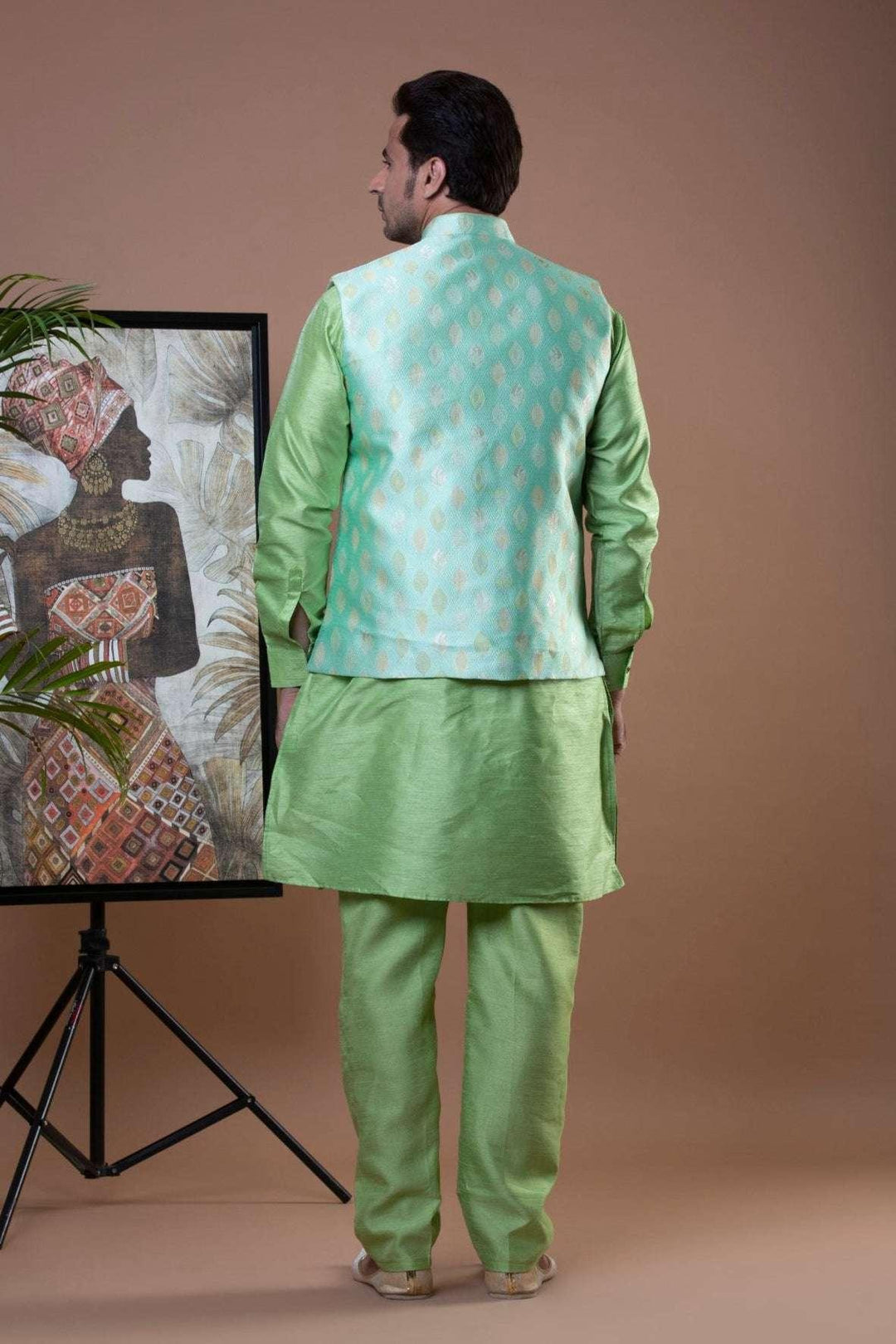 Pista Green Kurta Pajama with Nehru Jacket (Outside Ontario) - MyEthnikRentals