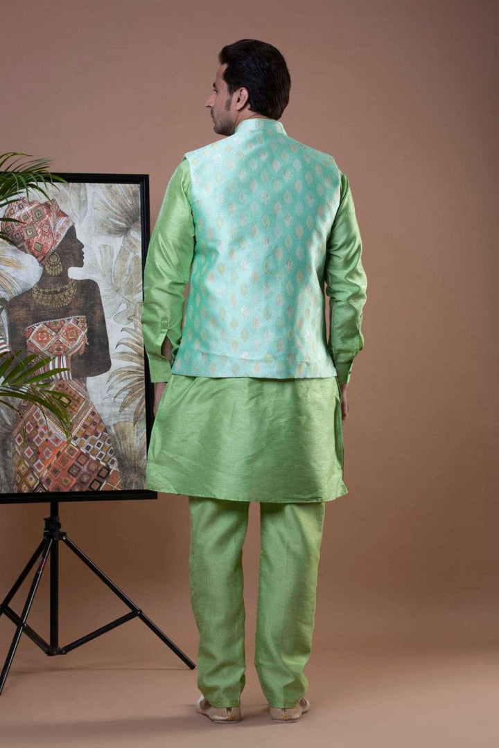 Pista Green Kurta Pajama with Nehru Jacket (Outside Ontario) - MyEthnikRentals
