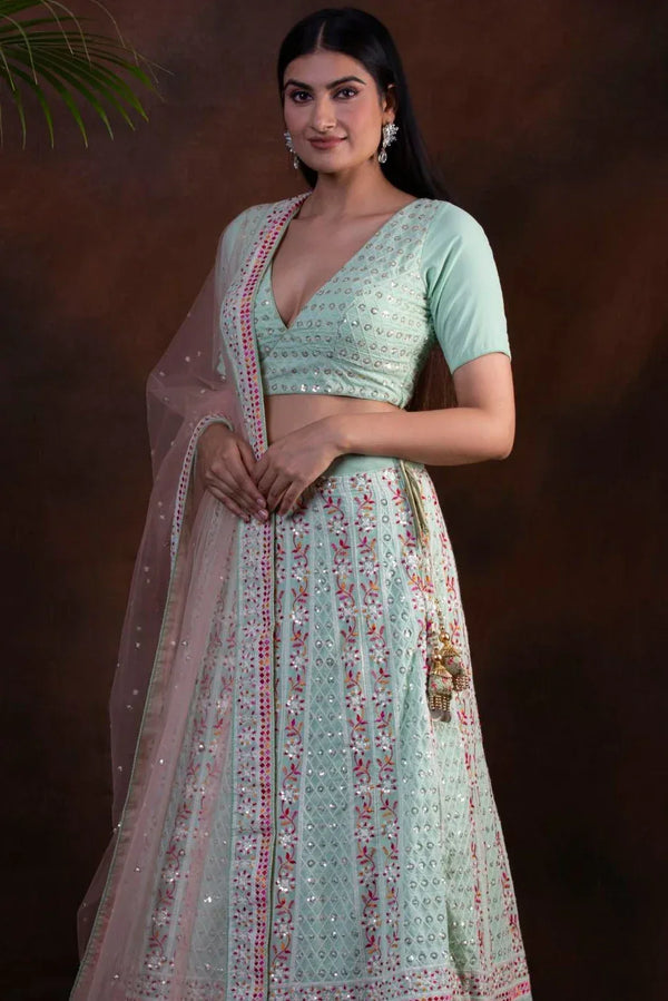 Classic Chikankari Handcrafted Lehenga (Outside Ontario) - MyEthnikRentals