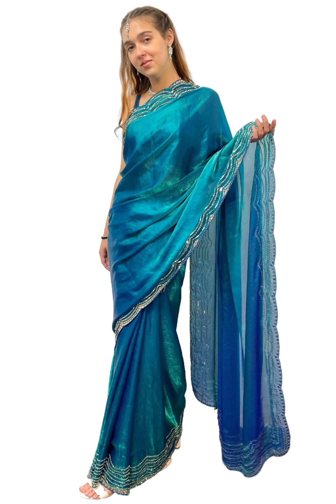 Glass Tissue Blue Saree (Outside Ontario) - MyEthnikRentals