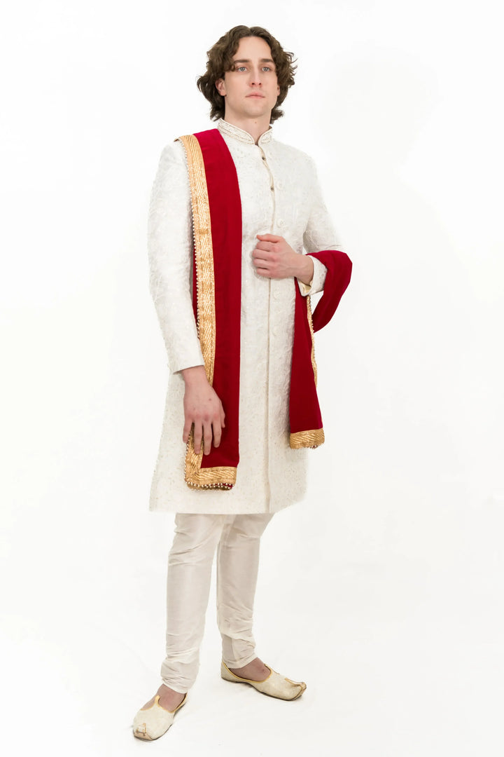 White silver Embroidered Sherwani (Outside Ontario) - MyEthnikRentals